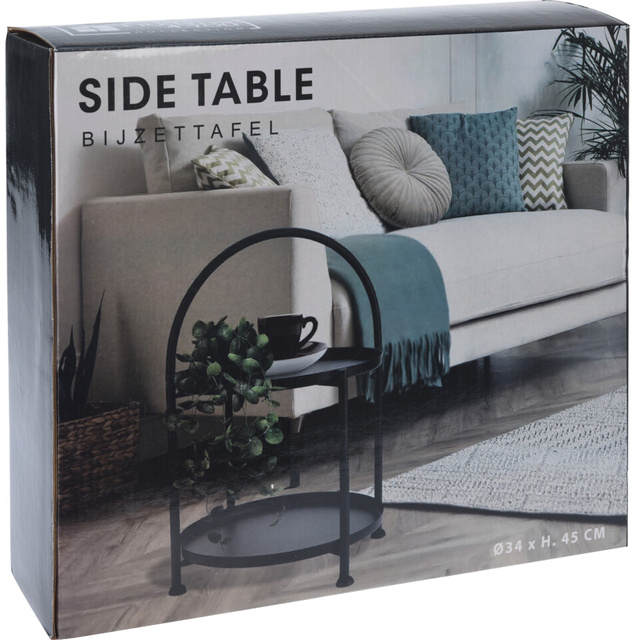 Mesea de cafea rotundă loft cu mânere, metalică, 34 x 45,5 cm