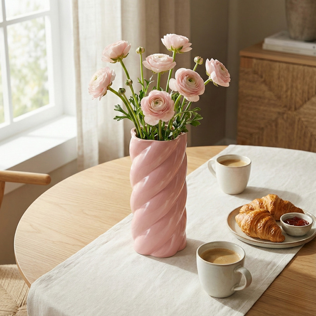 Vază ceramică, Ø 12,5 x 25 cm, roz.