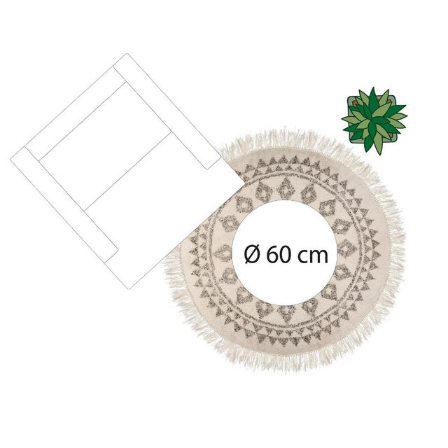 Covor etnic rotund cu franjuri, bumbac, Ø 120 cm