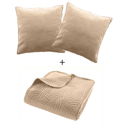 Set de lenjerie de pat din catifea SOLANGE, cuvertură + 2 fețe de pernă, bej