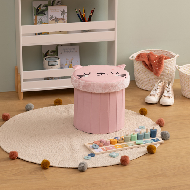 Puf roz pink pentru copii ANOKI, Ø 30 cm