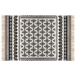 Covor de bumbac cu motiv etnic, imprimeu oriental, alb-negru, 120 x 170 cm