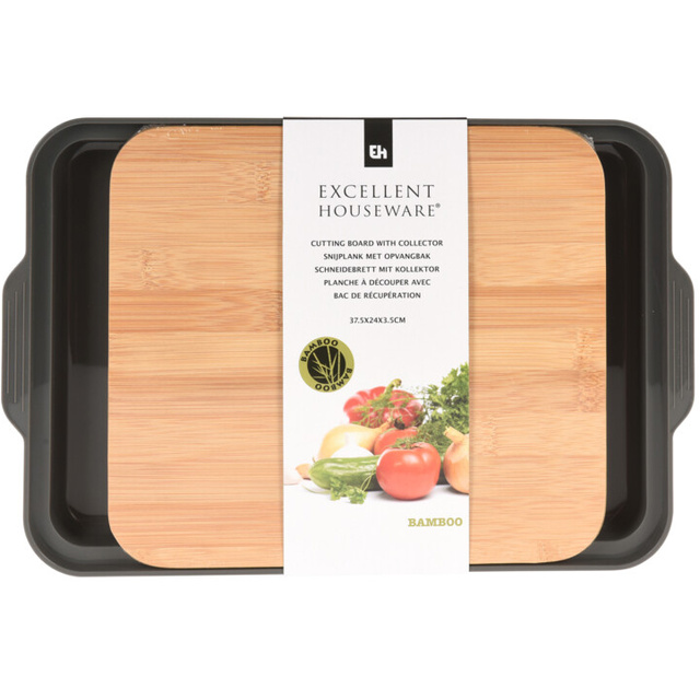 Tocator din bambus cu tava, 37 x 24 cm