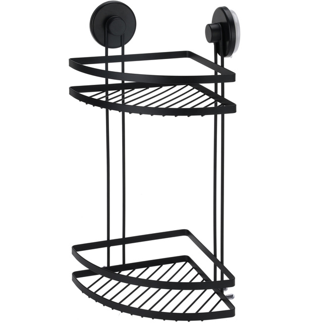 Raft de baie pentru duș, două niveluri, cu ventuze, negru, 25 x 18 x 37 cm