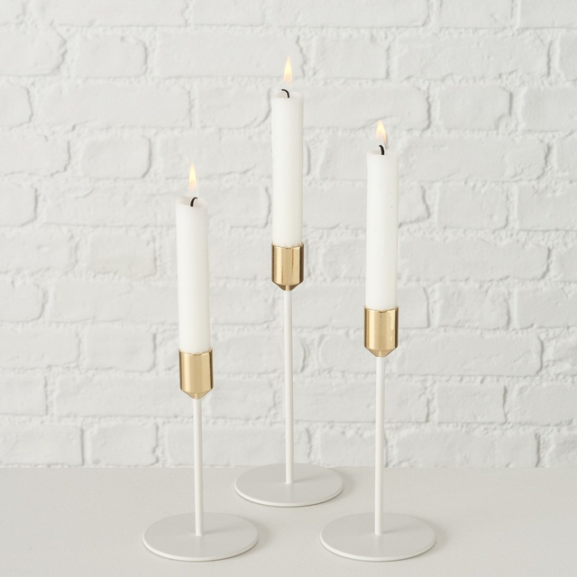 Suporturi de lumanare din metal Marko, alb si auriu, set 3 bucati