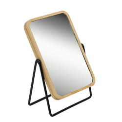 Oglindă de machiaj cu ramă din bambus, măritoare, rotativă