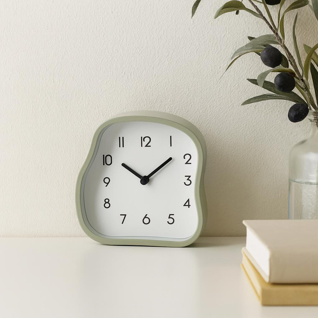 Ceas de masă AMORPH cu formă organică, cu față din sticlă, 12 cm, gri