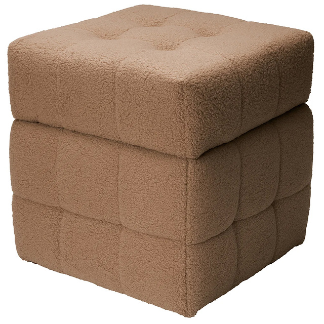 Puf cu compartiment cub SQUARE, tapițerie de miel, 38 x 38 x 37 cm, maro