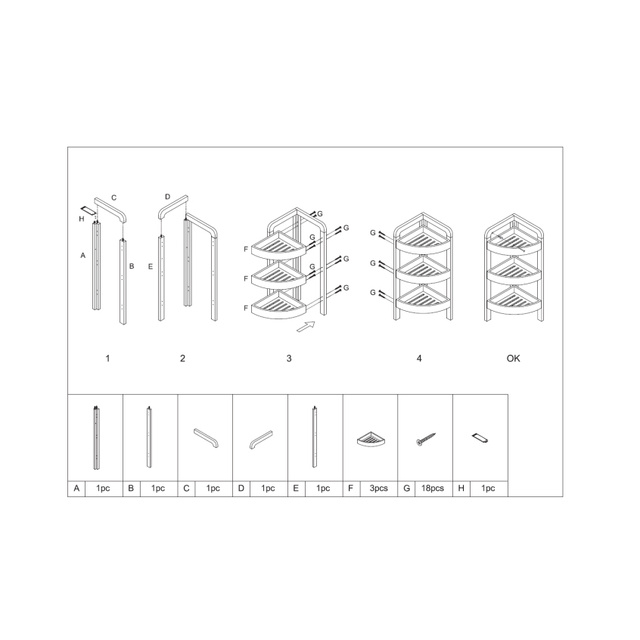 Organizator pentru baie 5five Simple Smart, 3 suporturi, 61 x 23 x 23 cm, Lemn de bambus, Maro