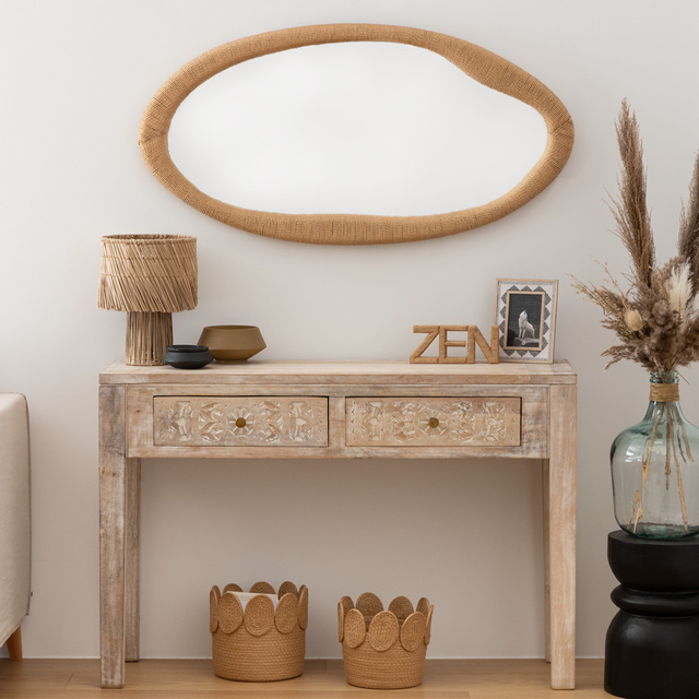 Oglindă LAIA cu ramă de sfoară, 58 × 114 cm