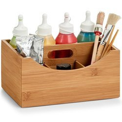 Un recipient din bambus cu maner, un organizator al obiectelor, o cutie estetica.