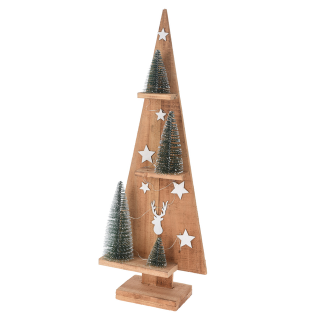 Figurină din lemn de brad cu LED, brad, 70 cm