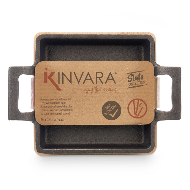 Oală din fontă pe suport de bambus SLATE, 13 x 10 x 8 cm