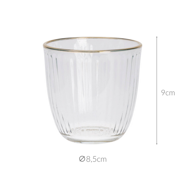 Pahar striat cu margine aurie, 295 ml