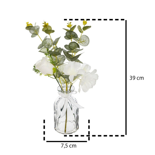 Flori artificiale pentru casa, buchet in vaza de sticla, 39 cm