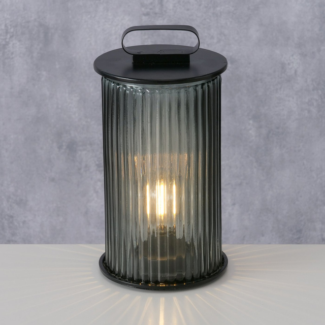 Felinar Spargo, sticla canelata, negru