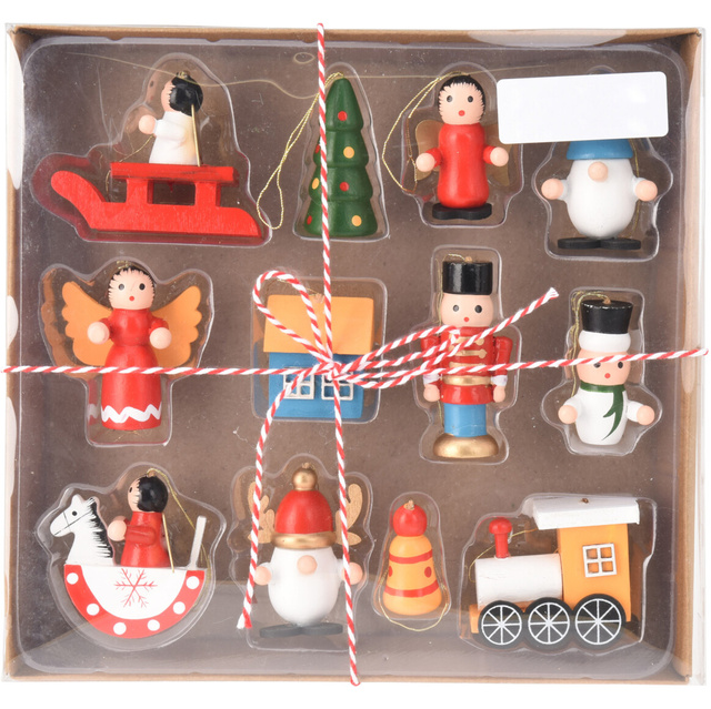 Set de jucării din lemn pentru brad, 12 buc.