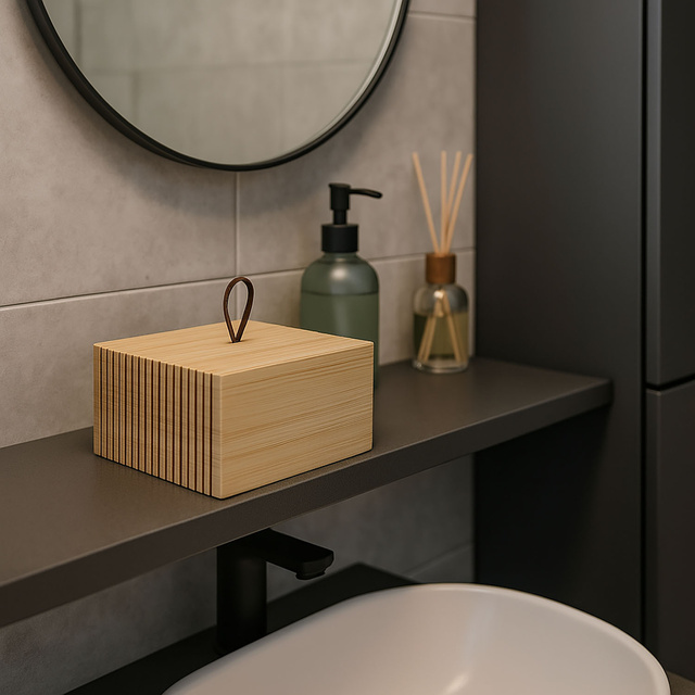 Organizator baie din bambus, 15 x 15 x 7 cm