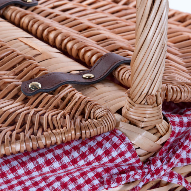 Cos de picnic din rachita Denya, captuseala din material in carouri, 47 x 34 x 42 cm