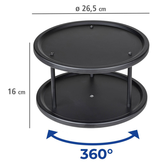 Organizer pentru bucătărie pe blat LAZY SUSAN, cu două niveluri, metalic, 26,5 x 15,5 x 26,5 cm, WENKO, negru