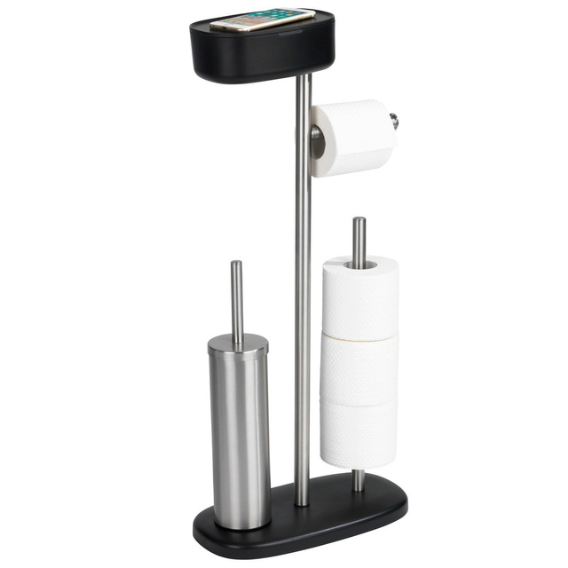 Suport RIVAZZA pentru hârtie și perie de toaletă cu raft și coș, 4in1, negru, WENKO