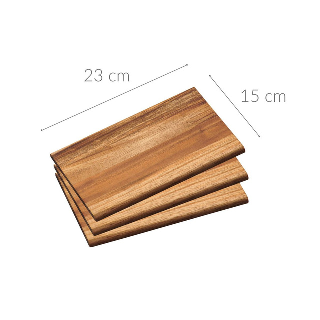 Tavi de servire pentru gustare, set 3 bucati, lemn de salcam, 23 x 15 cm, Kesper