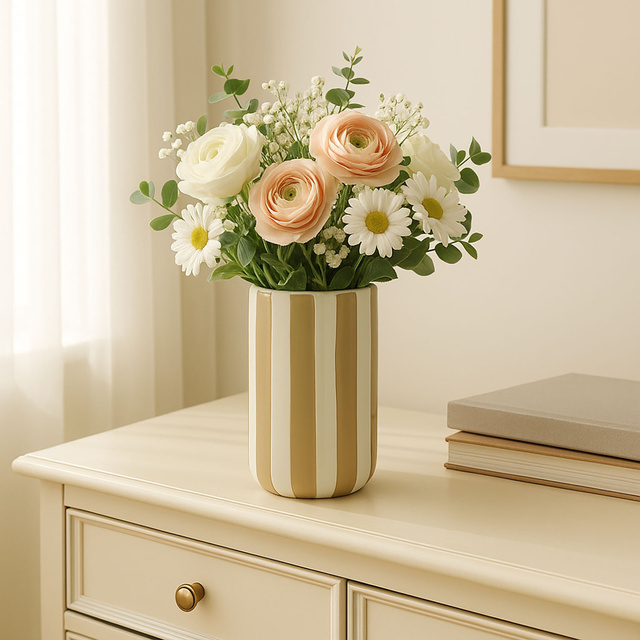 Vaza din ceramica cu dungi verticale groase, Ø 12 x 20 cm