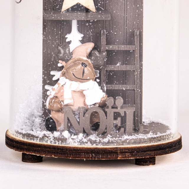 Sfera de sticlă cu ornament din lemn, 11 cm