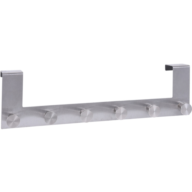 Cuier pentru ușă cu 6 cârlige, fără găurire, din oțel inoxidabil, 42 x 8 x 18 cm