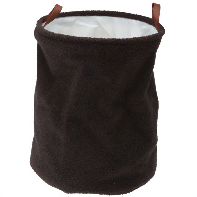 Coș de depozitare din material boucle, mânere din piele artificială, Ø 38 x 50 cm