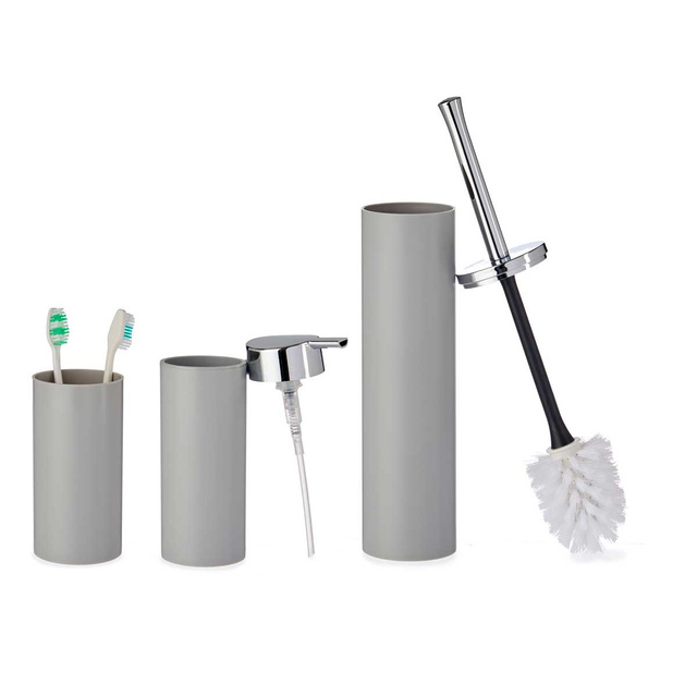 Accesorii de baie din plastic cu manere argintii, 3 bucati