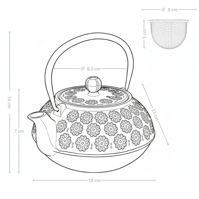 Ceainic din fontă cu infuzor KUMO, 1000 ml, negru
