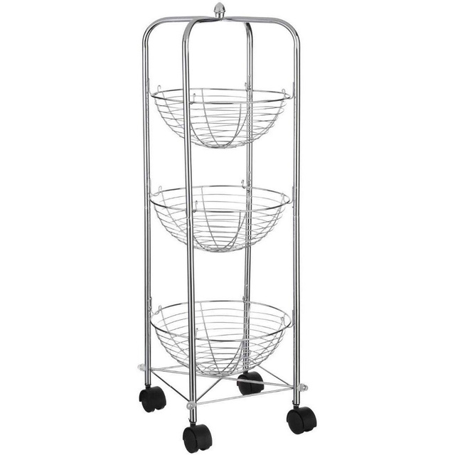 Carucior bucatarie cu cosuri cu fructe, 3 niveluri, otel cromat, 80 cm