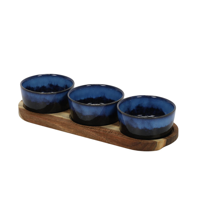 Tava de gustare cu boluri din gresie, 29 x 10 cm