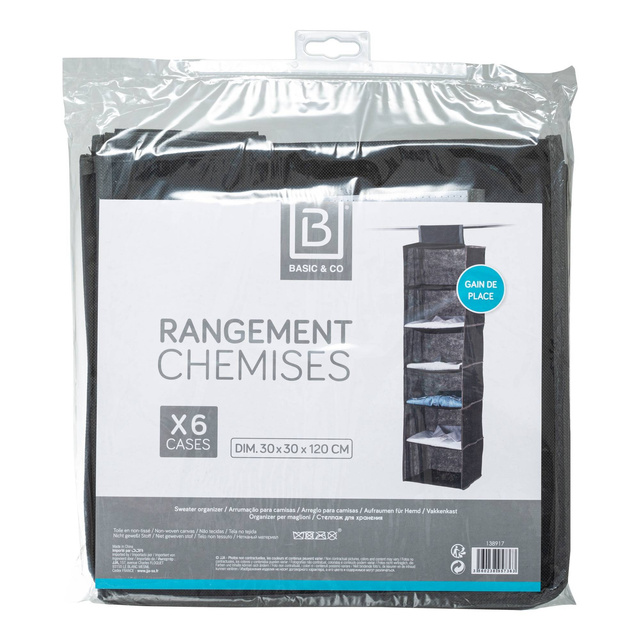 Organizator textil pentru dulap, suspendat, 6 compartimente