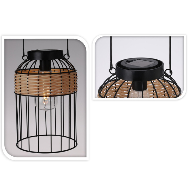 Lampa solara cu decor din rachita si maner larg, Ø 16 x 25 cm