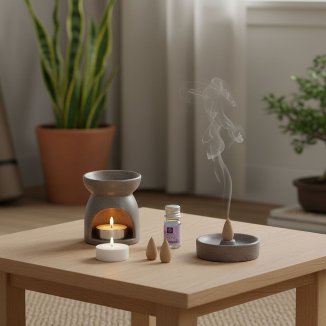 Lămpă aromatică + bețișoare parfumate HAPO, 9 piese