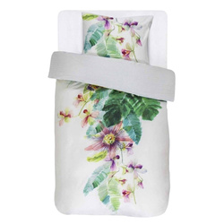 Set de lenjerie din bumbac satinat, 100% bumbac - motiv de flori exotice, 140 x 220 cm, Essenza