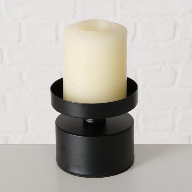 Set 3 suporturi de lumanare de masa, pentru lumanari groase Meril, 7,5 cm, negru