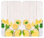 Plăci rezistente la căldură pentru a proteja aragazul, 2 plăci de sticlă cu model decorativ + picioare antiderapante - 52 x 30 cm, WENKO