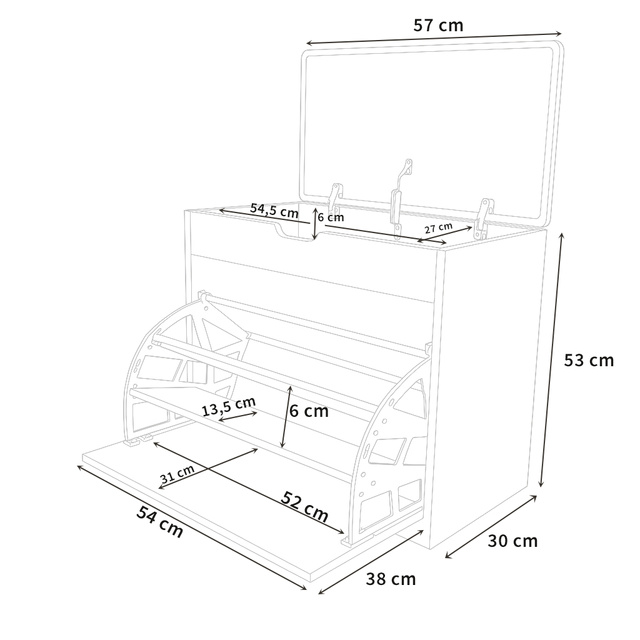 Dulap pentru pantofi cu loc de șezut și rafturi retractabile VAULT, 57 x 30 x 53 cm