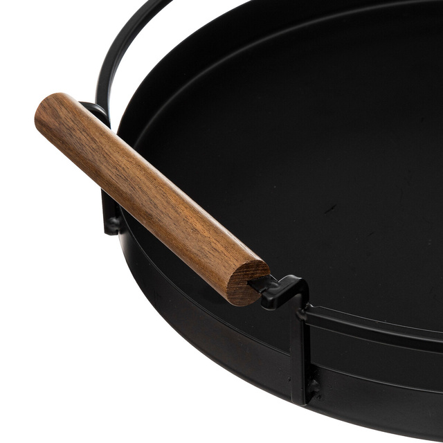 Tava rotunda neagra, manere din lemn de salcam, Ø 36 cm