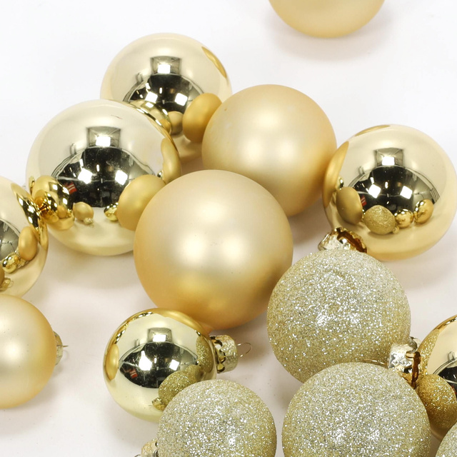 Globuri de sticlă pentru brad în diferite dimensiuni, aurii, 34 buc.
