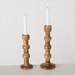 Set 2 sfeșnice  din lemn  sculptate Bubbles,  maro
