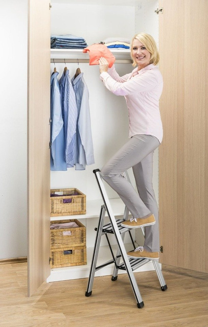 Scară din aluminiu, cu 2 trepte, WENKO, gri