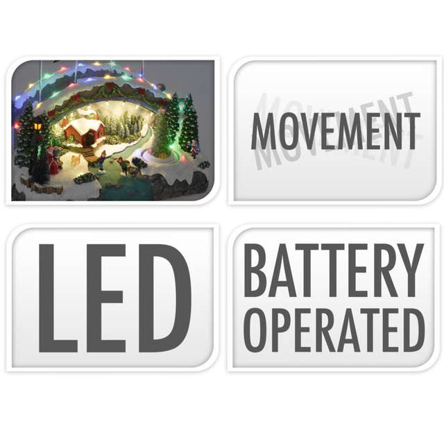 Figurina de Crăciun, MOS CRACIUN CU SANIA, în mișcare, cu LED, 33 cm