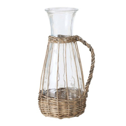 Carafa din sticla Venuto cu maner din rachita, 1100 ml