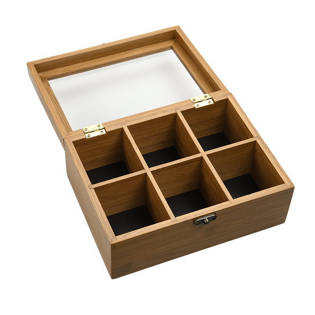 Cutie din bambus cu compartimente, 21,7 x 16 x 9 cm