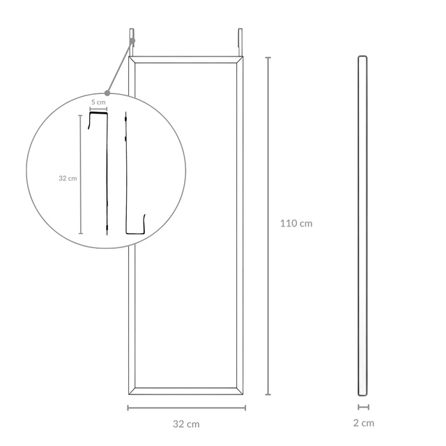 Oglindă pentru ușă AINA, 36 x 110 cm, neagră