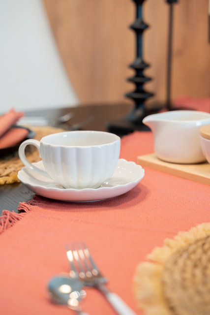 Ceasca din porțelan cu farfurioara ROMY, Ø 6 cm